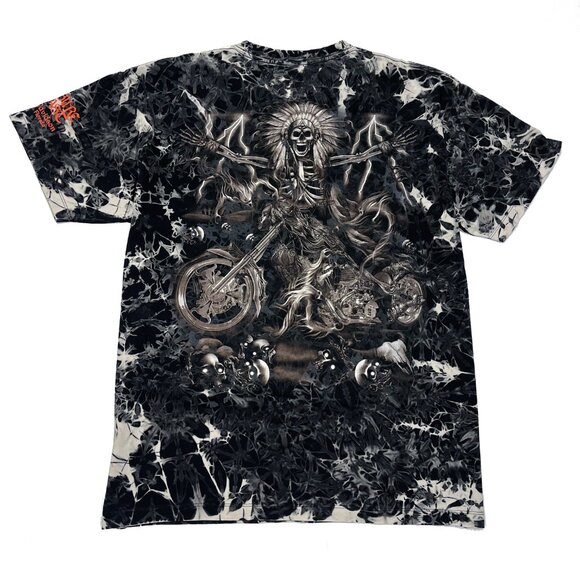 Survivors AOP Native American Skeleton Biker T Shirt Mens XL Black Studs Skulls - Picture 2 of 5